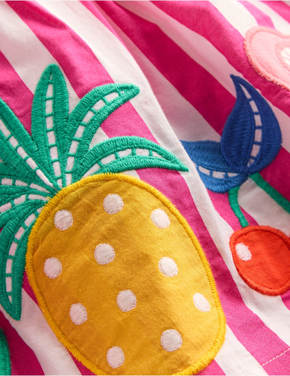 Appliqué Skirt-Fruit Pink Stripe-4