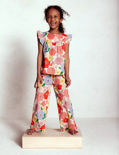 Nostalgic Frill Trousers-Multi Summer Garden-4