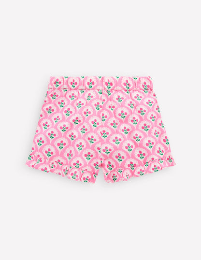 Juniper Woven Frill Shorts-Pink Rose Woodblock Floral-2