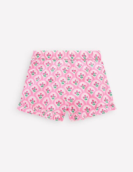 Juniper Woven Frill Shorts-Pink Rose Woodblock Floral