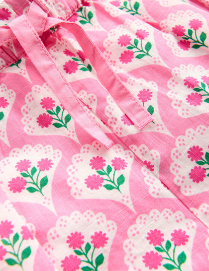 Juniper Woven Frill Shorts-Pink Rose Woodblock Floral-3