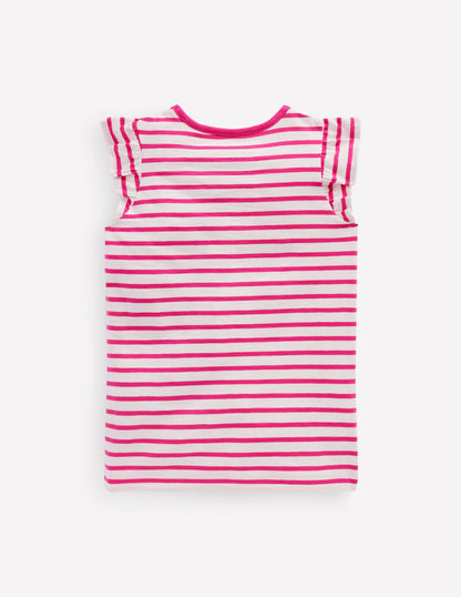 Short Sleeve Frill Logo Top-Raspberry/Soft Ivory Fruits-2