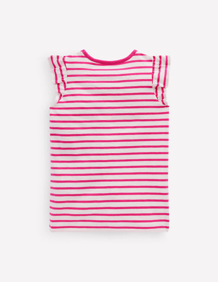 Short Sleeve Frill Logo Top-Raspberry/Soft Ivory Fruits