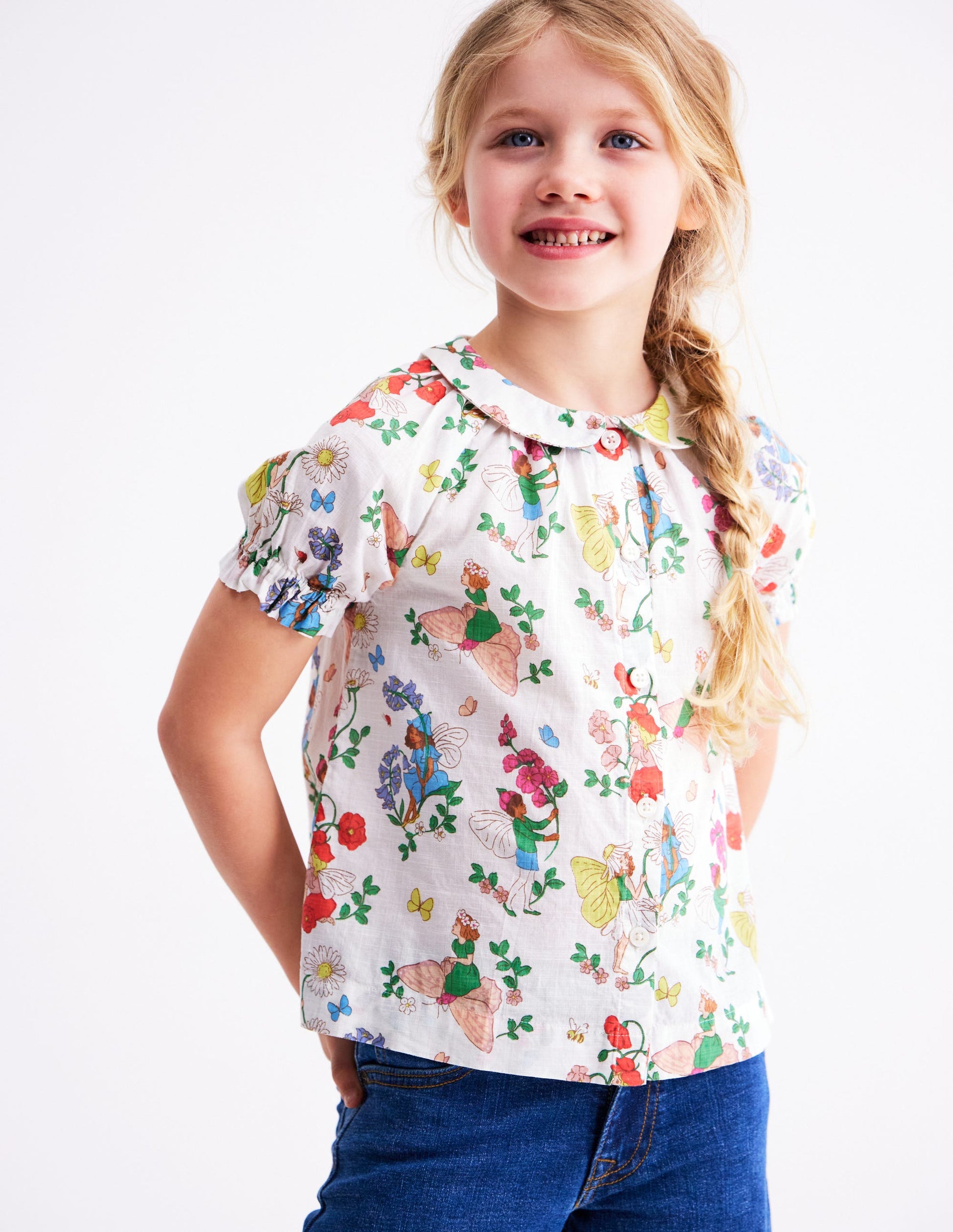 Woven Collared Top-Soft Ivory Flower Fairy-2