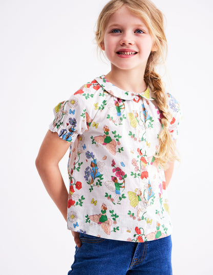 Woven Collared Top-Soft Ivory Flower Fairy-2