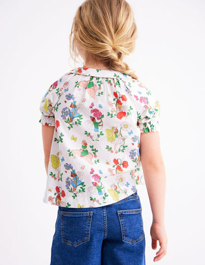 Woven Collared Top-Soft Ivory Flower Fairy-4