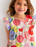 Frill Sleeve Woven Top-Multi Summer Garden