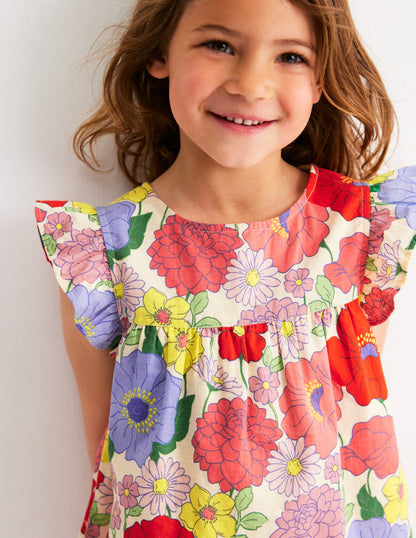 Frill Sleeve Woven Top-Multi Summer Garden-2