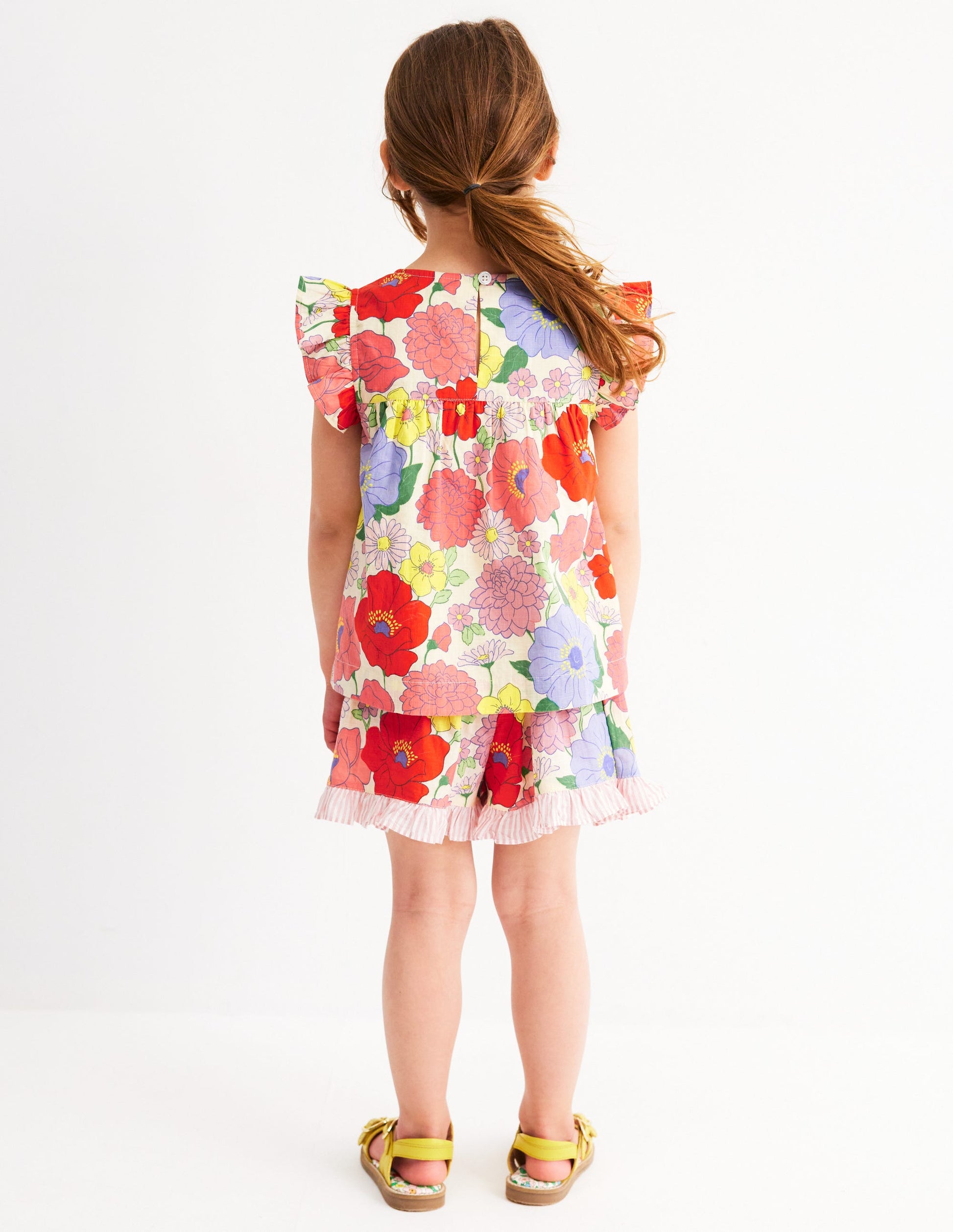Frill Sleeve Woven Top-Multi Summer Garden-3