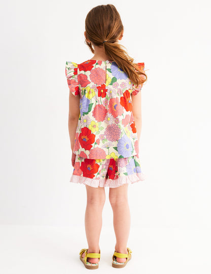 Frill Sleeve Woven Top-Multi Summer Garden-3