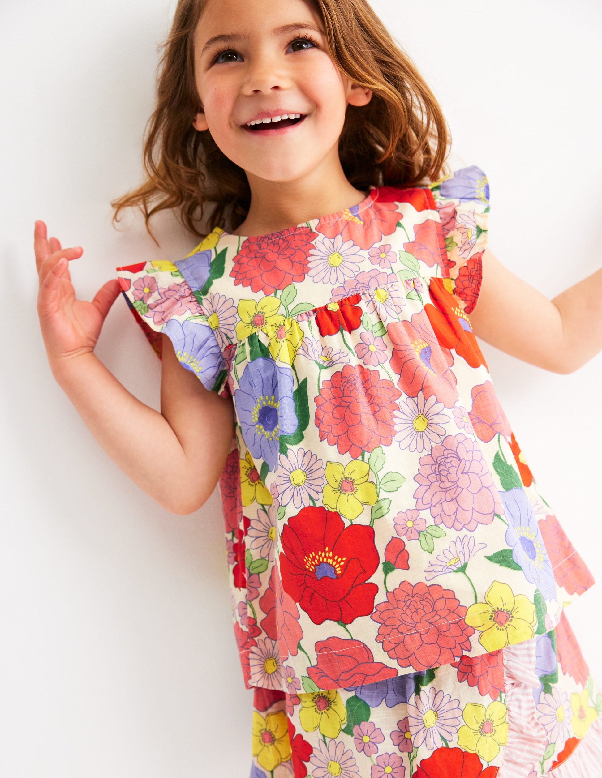 Frill Sleeve Woven Top-Multi Summer Garden-4