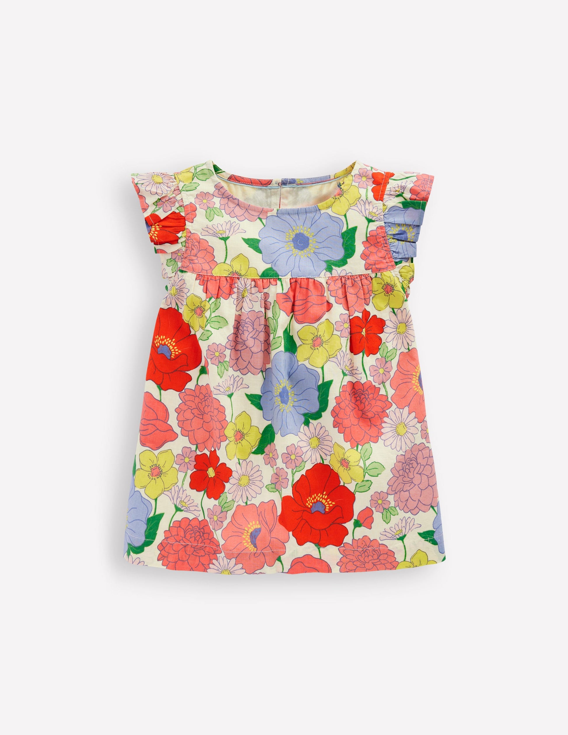 Frill Sleeve Woven Top-Multi Summer Garden-5