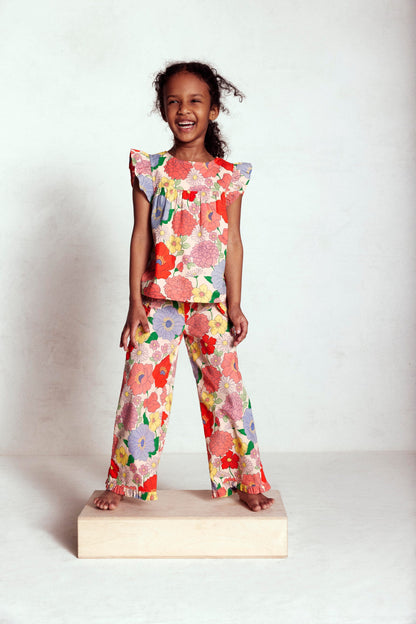 Frill Sleeve Woven Top-Multi Summer Garden-1