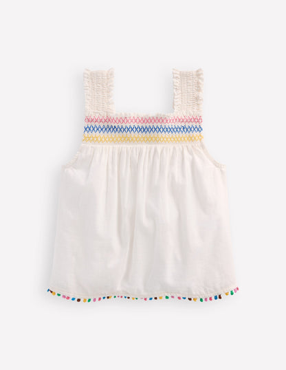 Smocked Woven Top-Soft Ivory-2