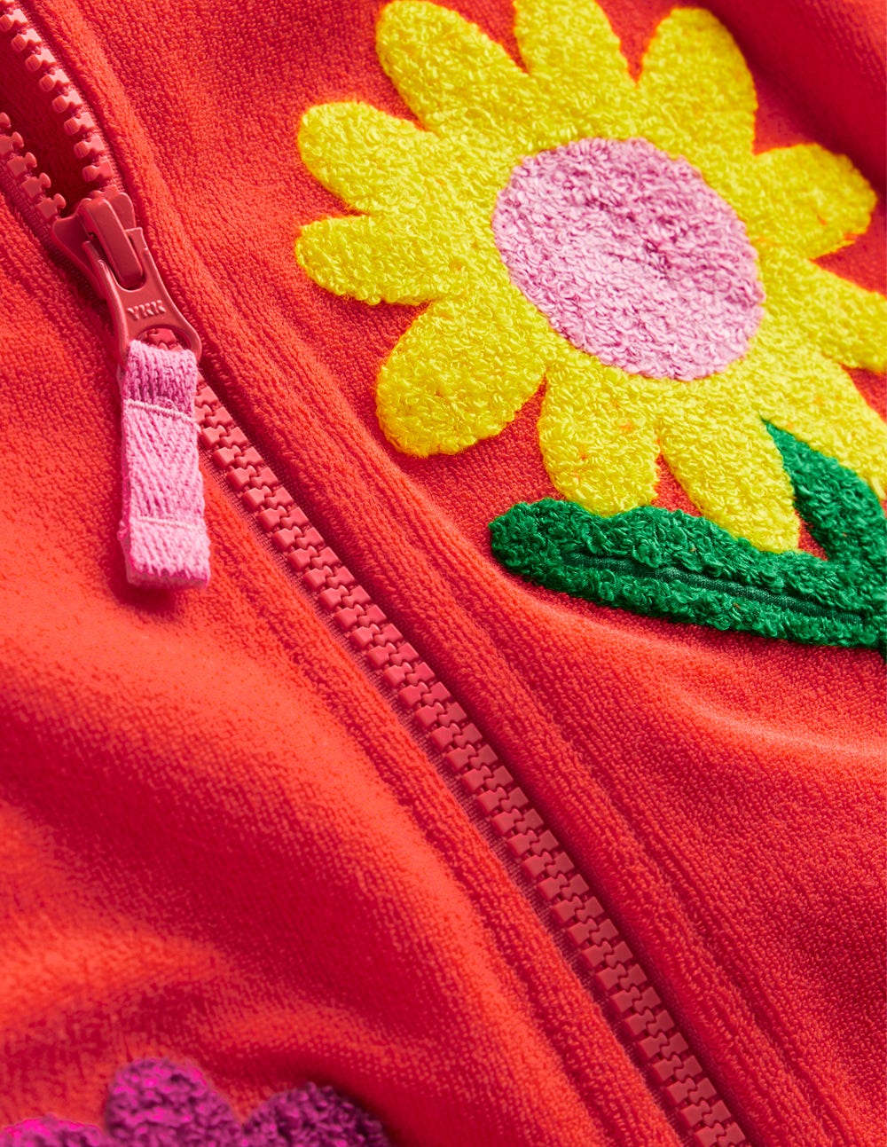 Zip-Through Towelling Hoodie-Coral Orange Flowers