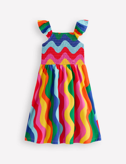 Willa Shirred Jersey Dress-Multi Wave Stripe-2