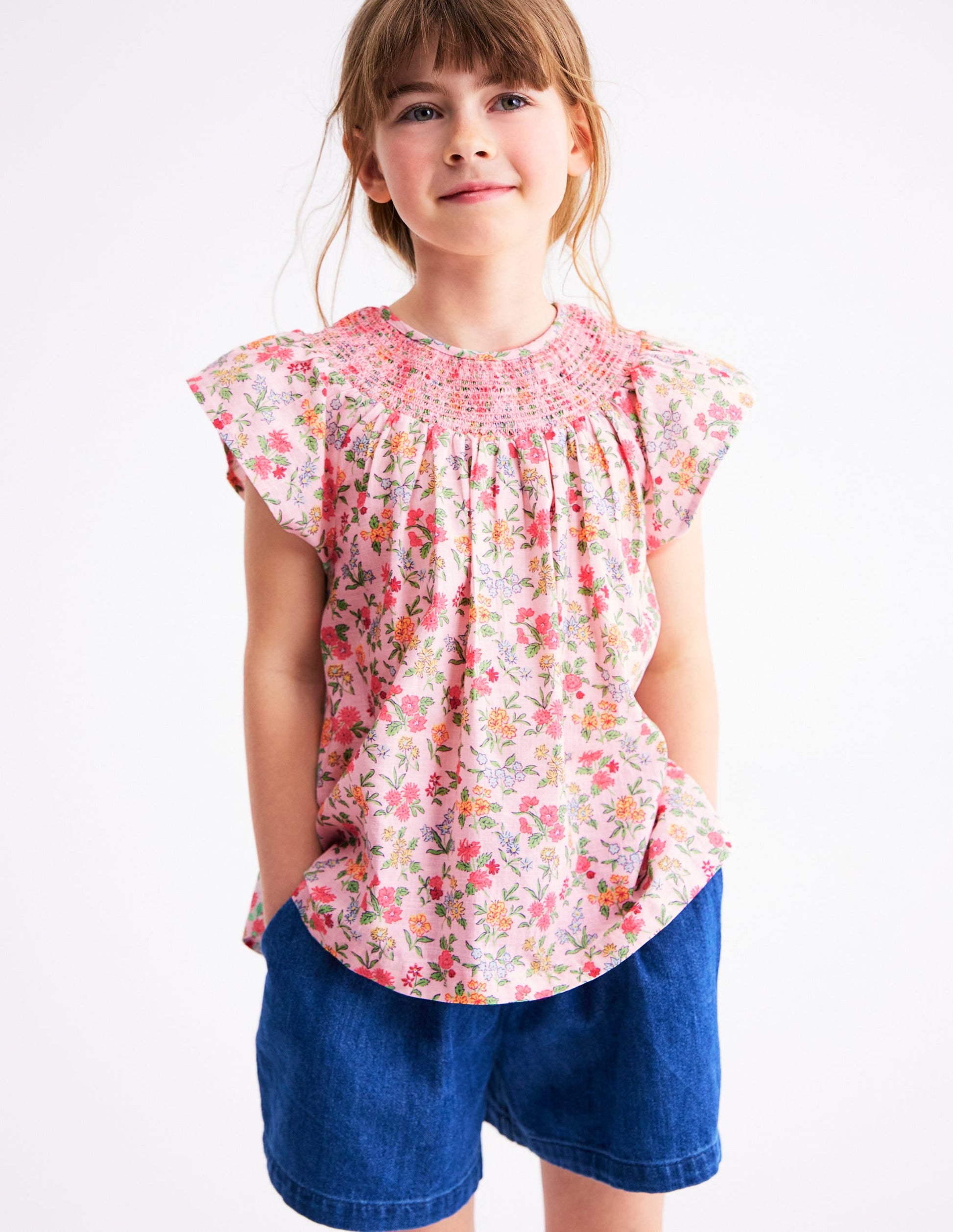 Woven Smocked Top-Chalk Pink Garden Ditsy-1