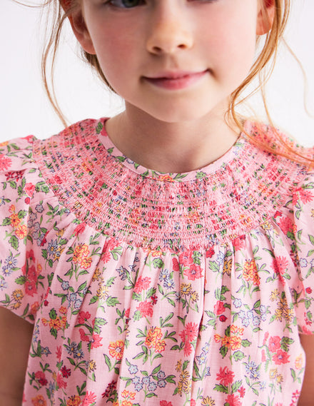 Woven Smocked Top-Chalk Pink Garden Ditsy