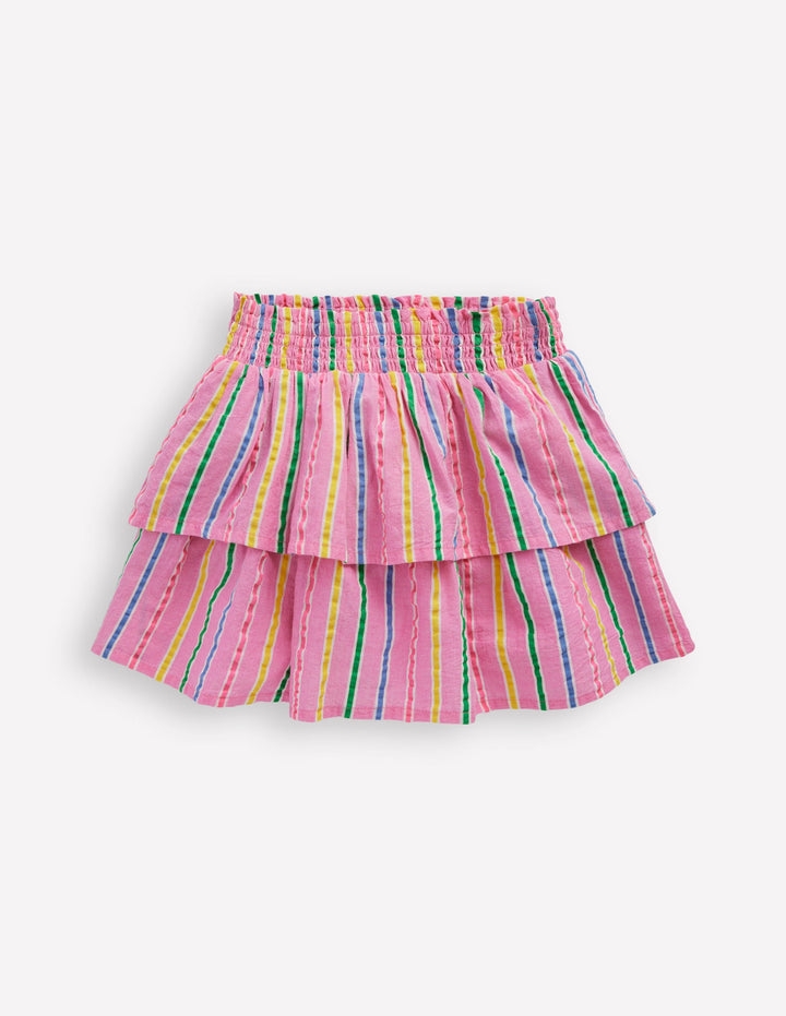 Tiered Woven Skirt-Pink Multi Stripe