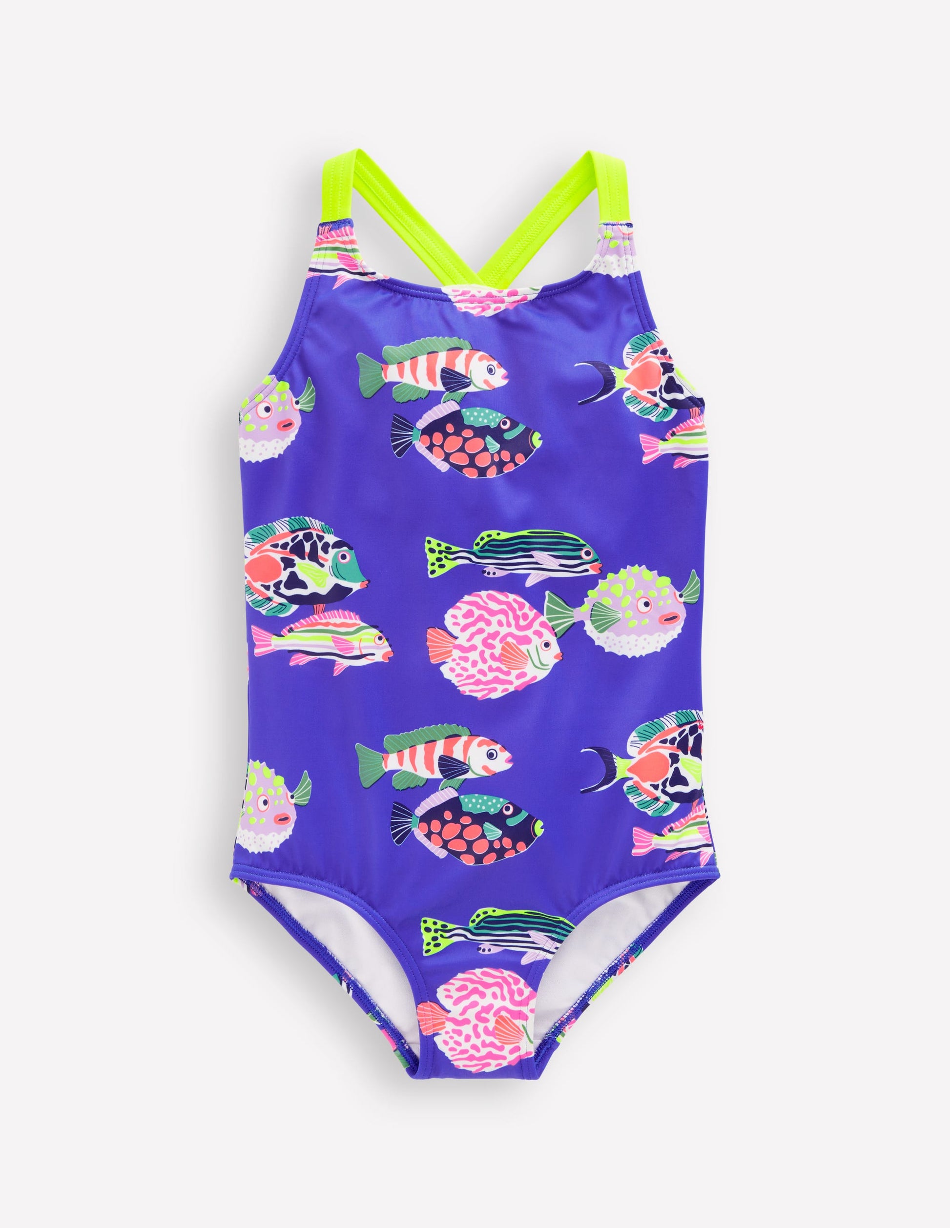 Cross-back Printed Swimsuit-Blue Heron Fish-3
