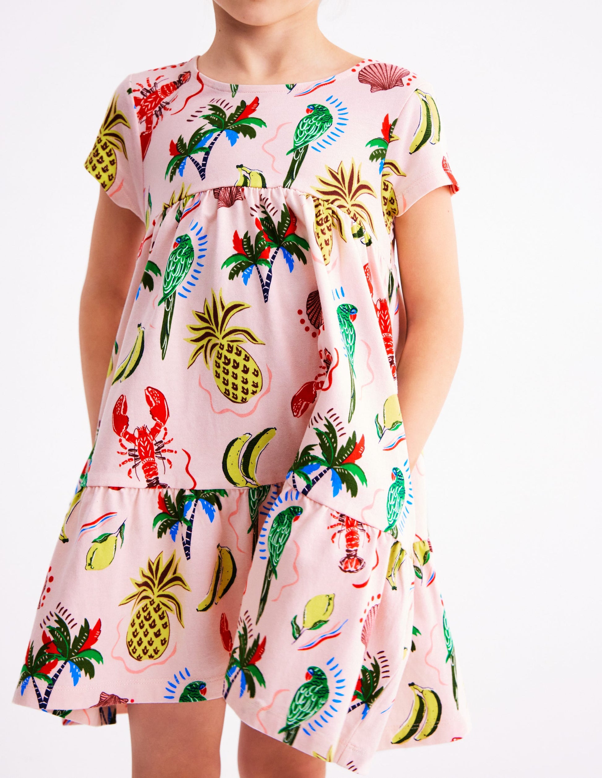 Ariel Twirly Jersey Dress-Chalk Pink Tropical Print-3