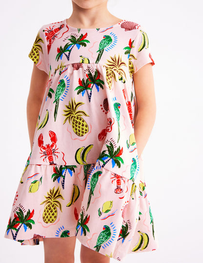 Ariel Twirly Jersey Dress-Chalk Pink Tropical Print-3