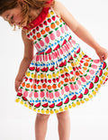 Ruffle Neck Jersey Dress-Ivory Fruit Stripe