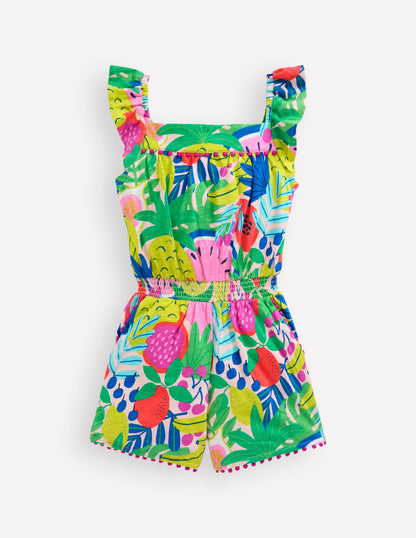 Ciara Pom Trim Jersey Playsuit-Multi Tropical Fruit-3