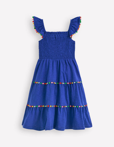 Addison Twirly Pom Dress-Bright Blue