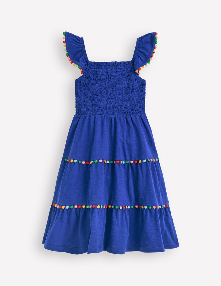 Addison Twirly Pom Dress-Bright Blue