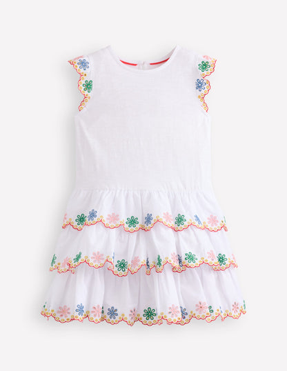 Broderie Mix Jersey Dress-White Rainbow-2