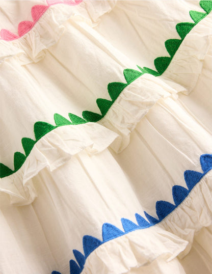 Ruffle Midi Skirt-Soft Ivory Rainbow-4