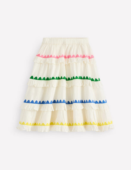 Ruffle Midi Skirt-Soft Ivory Rainbow