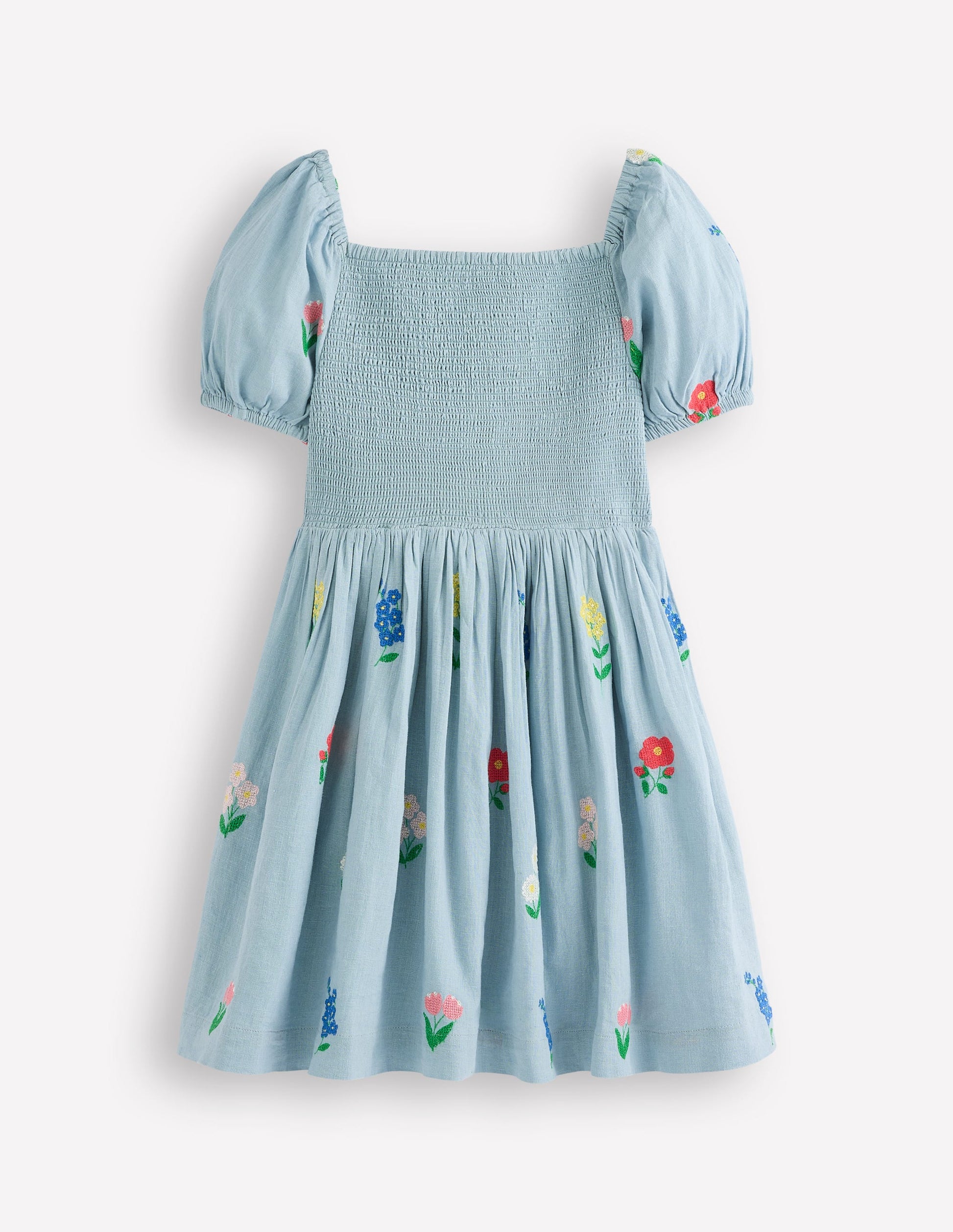 Gwendolyn Cotton Linen Dress-Multi Cross Stitch Flower-2