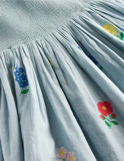 Gwendolyn Cotton Linen Dress-Multi Cross Stitch Flower-4