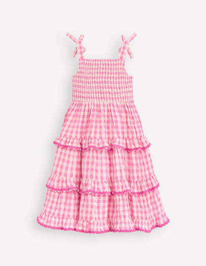 Odette Tiered Woven Sundress-Pink Gingham Daisies