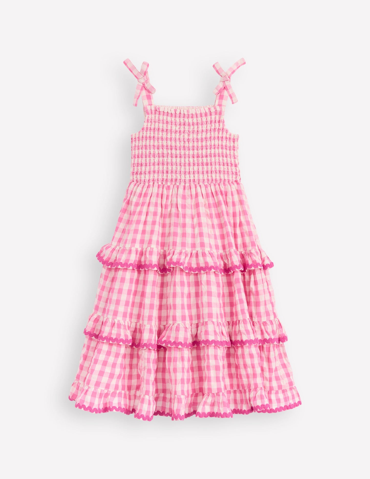 Odette Tiered Woven Sundress-Pink Gingham Daisies