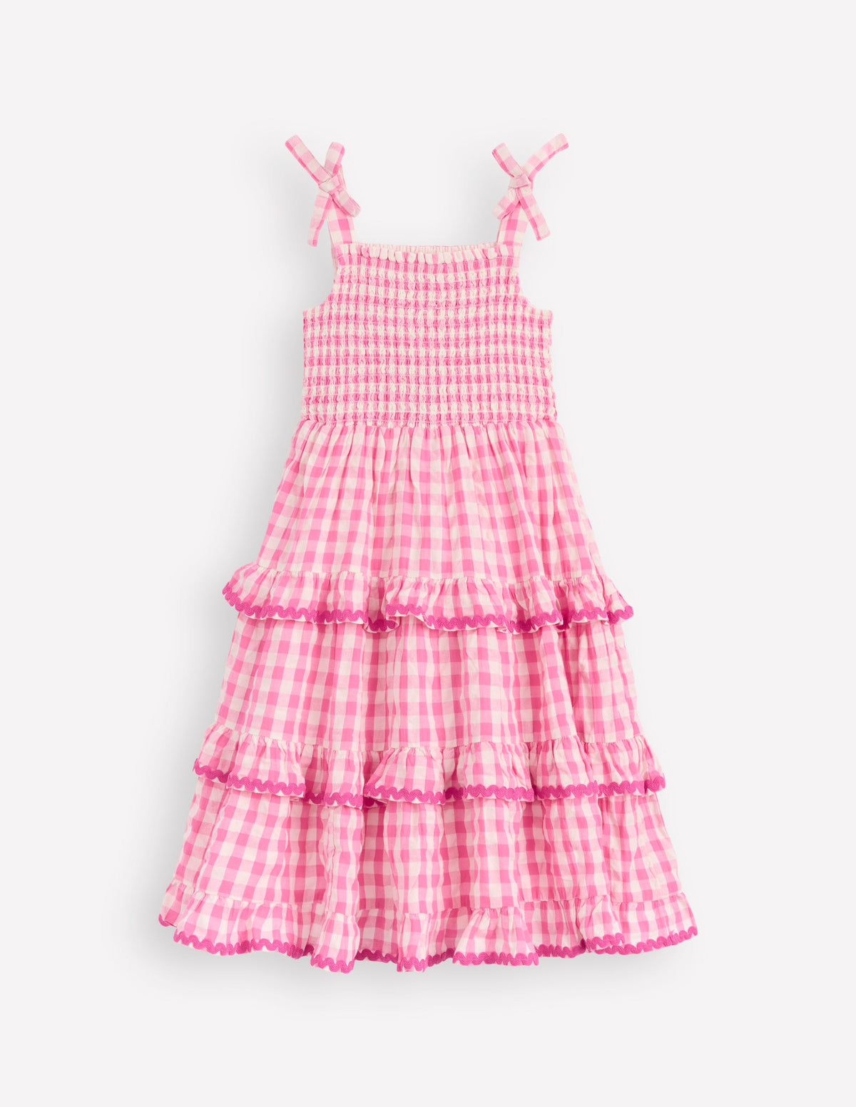 Odette Tiered Woven Sundress-Pink Gingham Daisies - Image 1