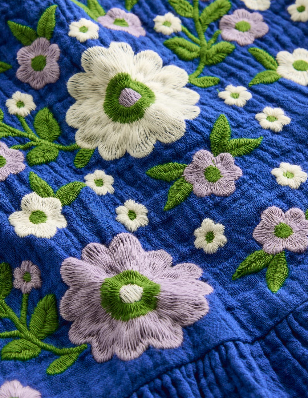 Tiered Doublecloth Dress-Bright Blue Embroidered