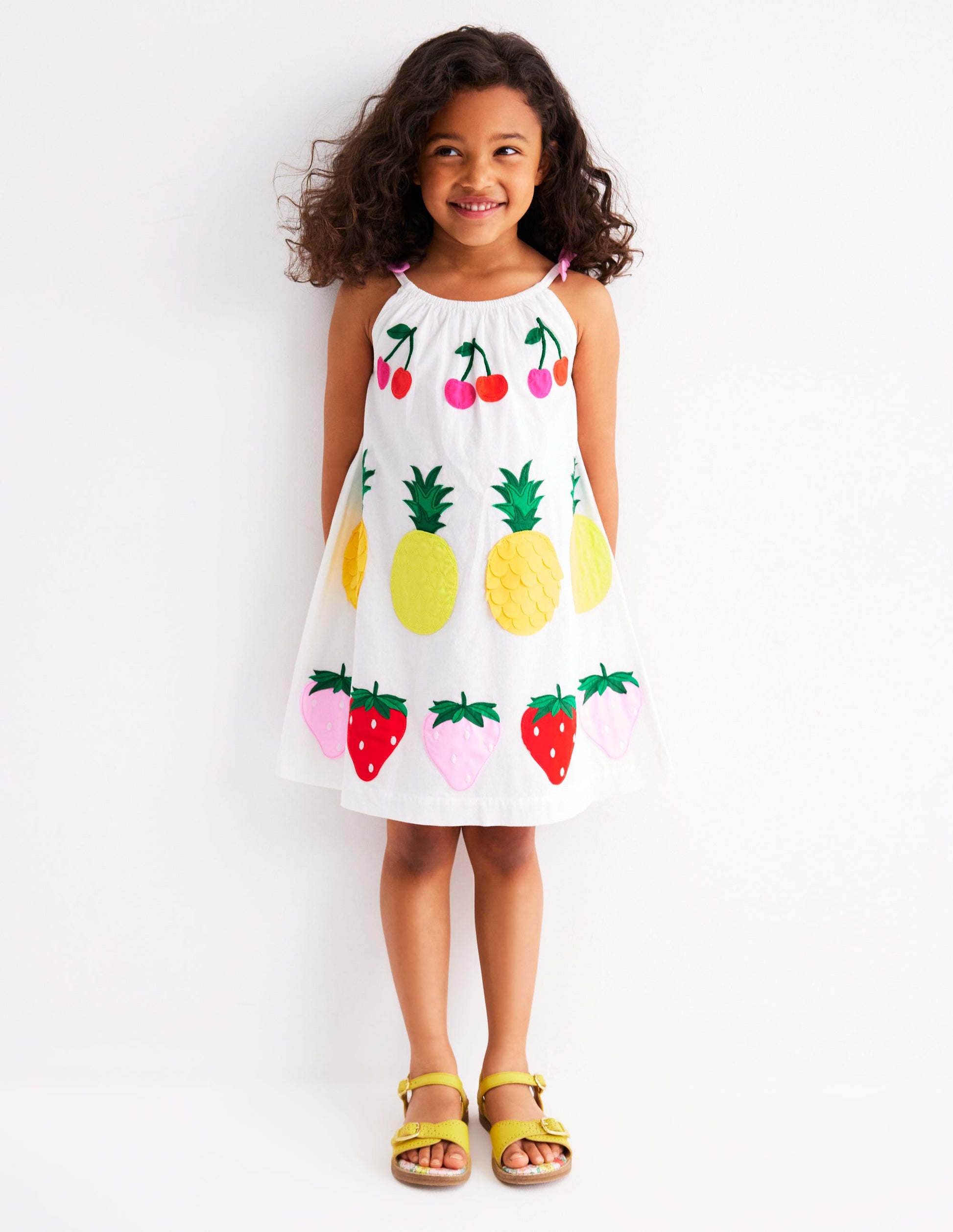 Strappy Appliqué Dress-Soft Ivory Fruit-3
