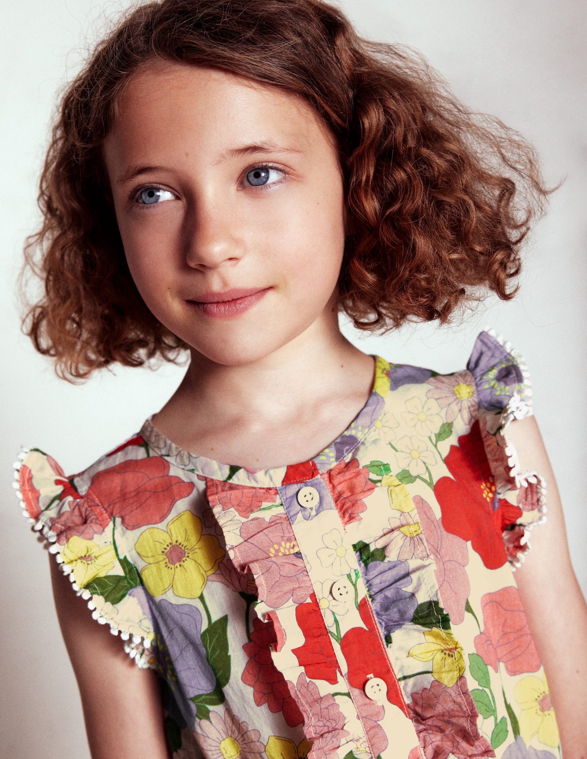 Button Through Ruffle Playsuit-Multi Summer Garden-7