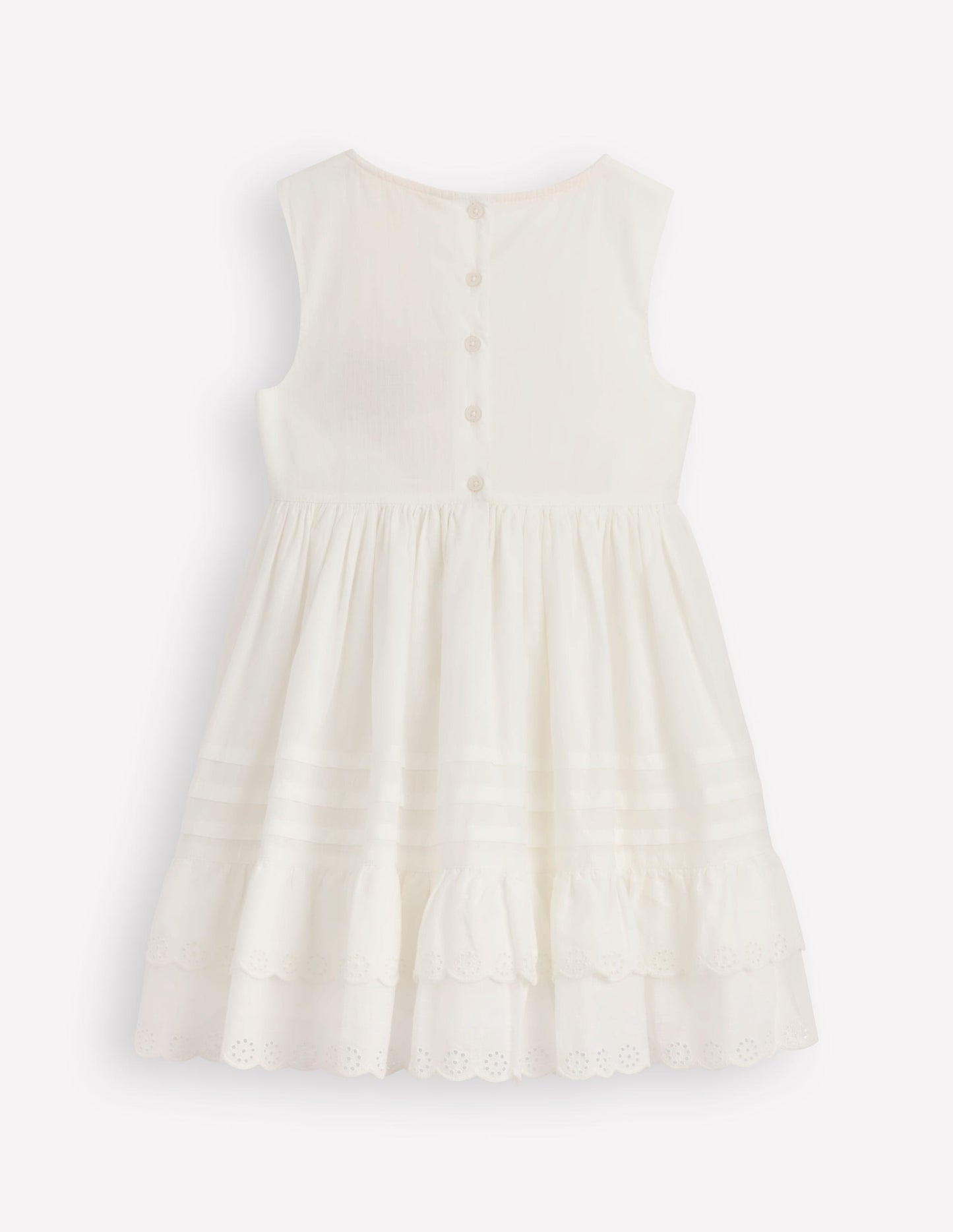 Pintuck Lace Trim Dress-Soft Ivory