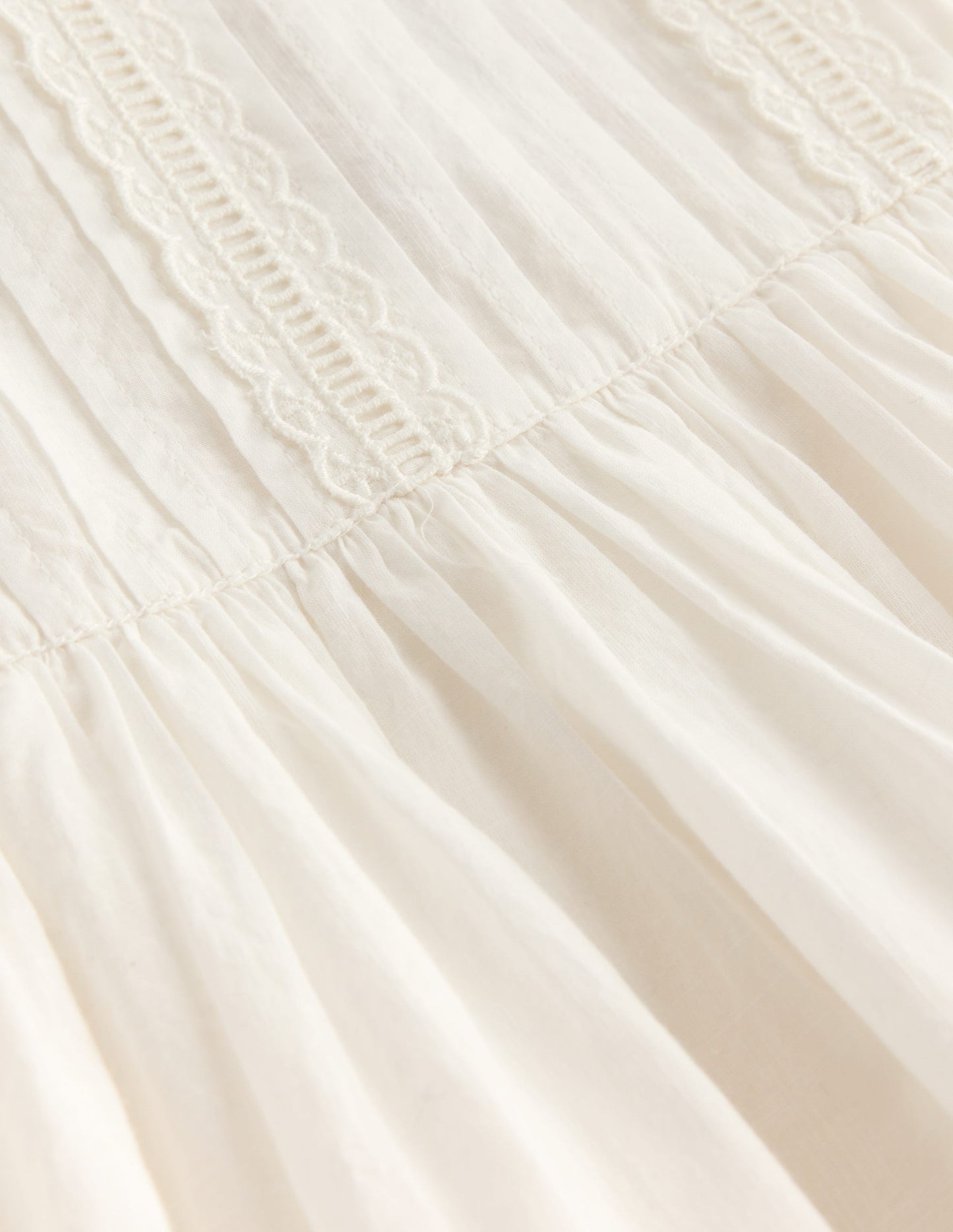 Pintuck Lace Trim Dress-Soft Ivory