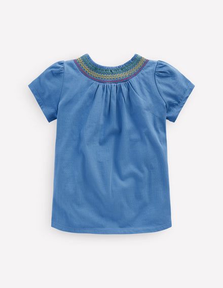 Jersey Smocked Top-Peacock Plume Blue