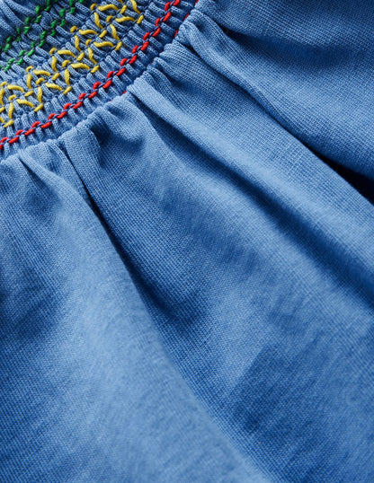 Jersey Smocked Top-Peacock Plume Blue-3