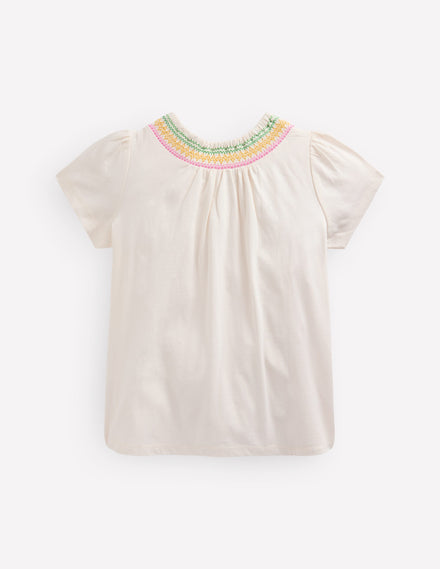 Jersey Smocked Top-Soft Ivory