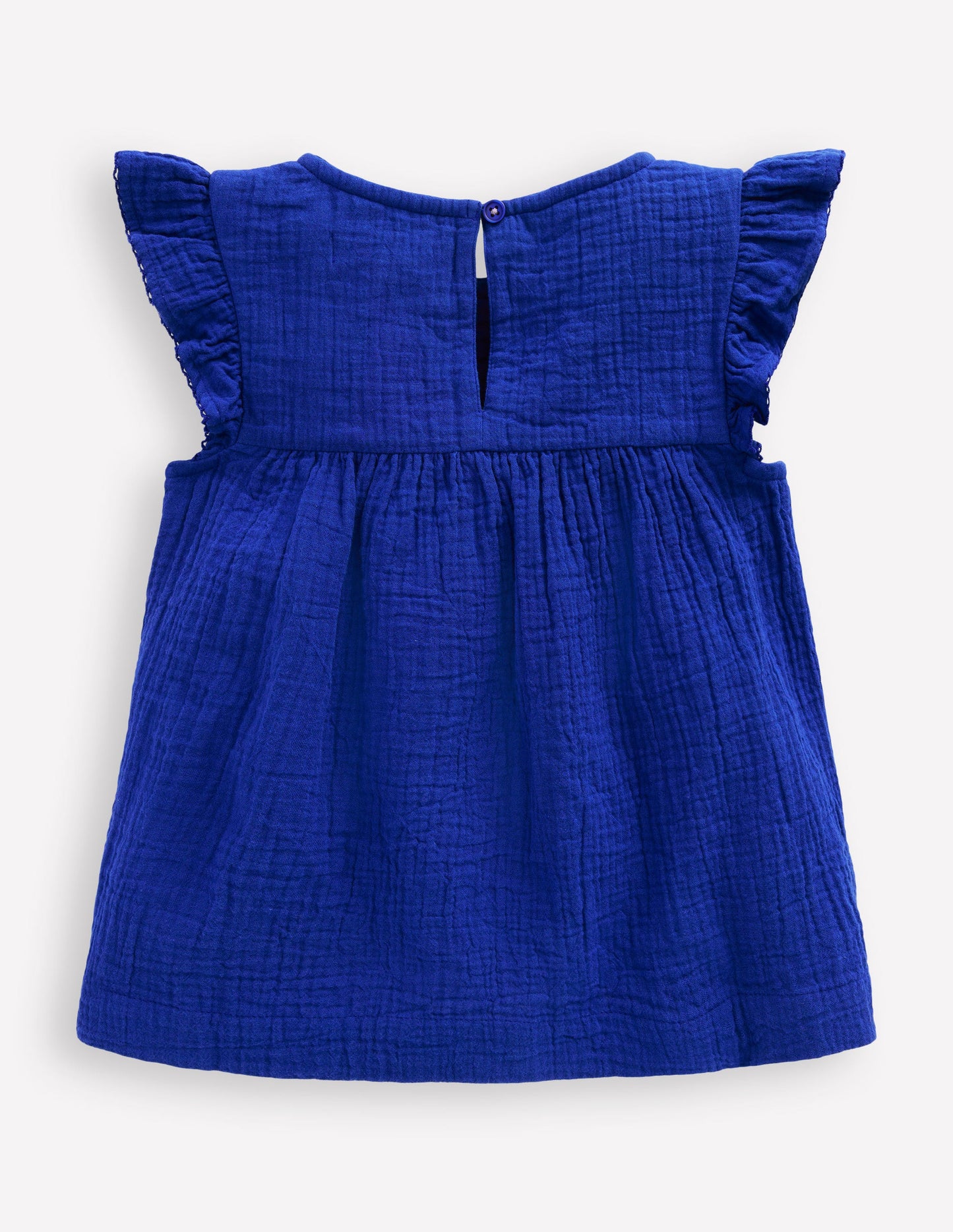 Double Cloth Frill Sleeve Top-Kingfisher Blue Embroidered