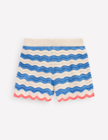 Crochet Knitted Shorts-Blue/ivory Stripe-3
