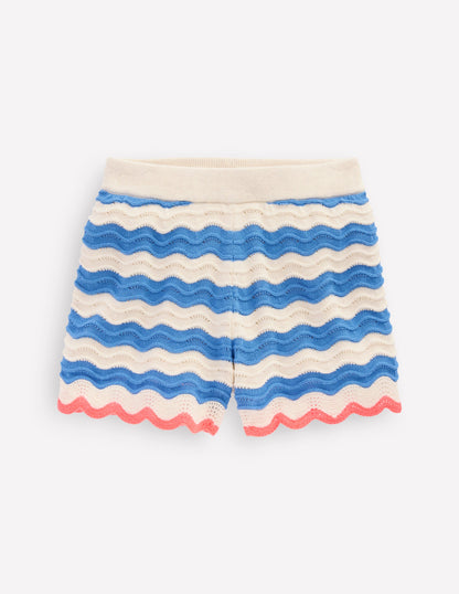 Crochet Knitted Shorts-Blue/ivory Stripe-2
