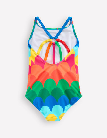 Selena Rainbow Strap Swimsuit-Multi Scallop Stripe